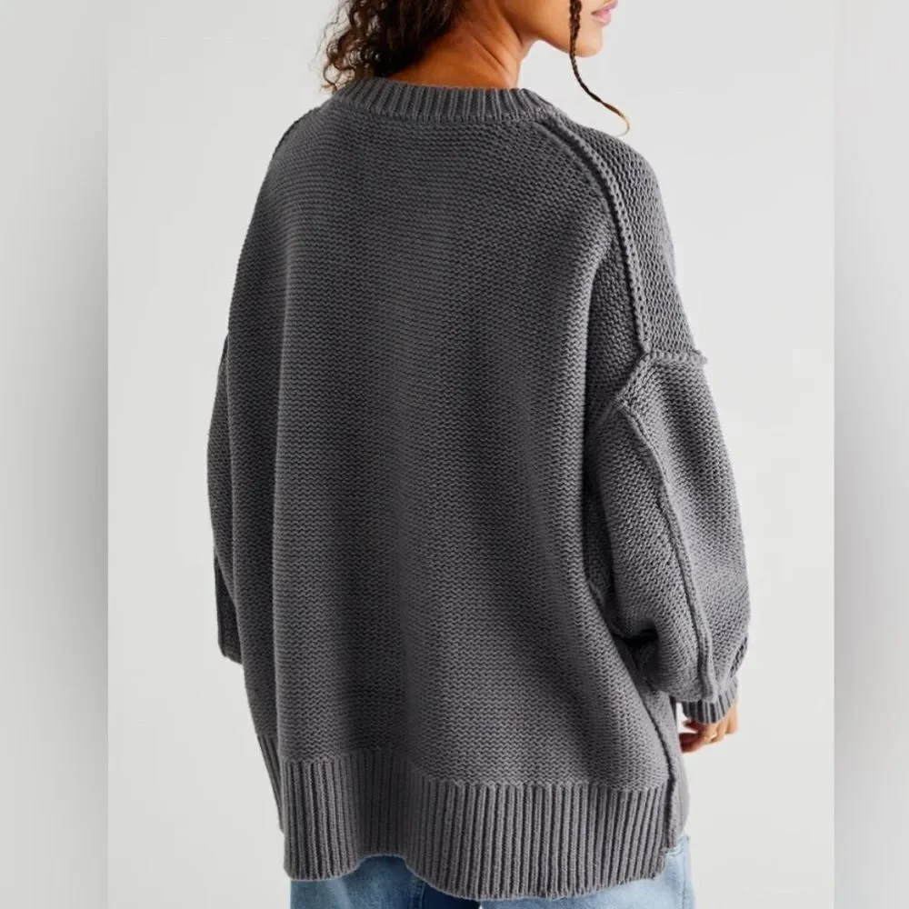 Free People Alli V-neck oversized Sweater Gray- Size XS